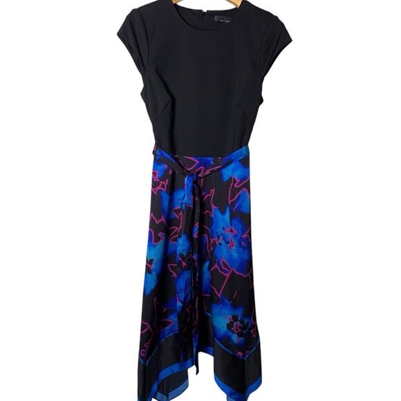 WHBM Dress NWT Women's Size 10 Petite Handkerchief-Hem Midi Electric Floral - Picture 2 of 8